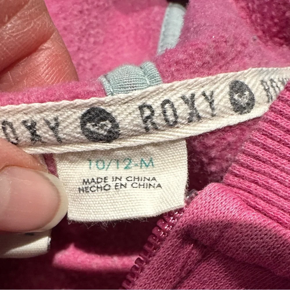 Y2K Roxy Girl 10-12 Youth Zip Hoodie Pink Surf Skate Graphic Boxy Sweatshirt